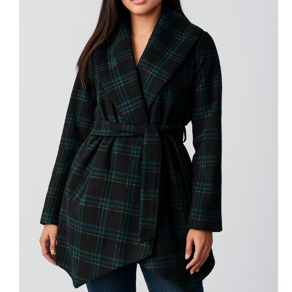 Classic Blue and Black Tartan Cape-style Jacket with Shawl Collar - Picture 1 of 8
